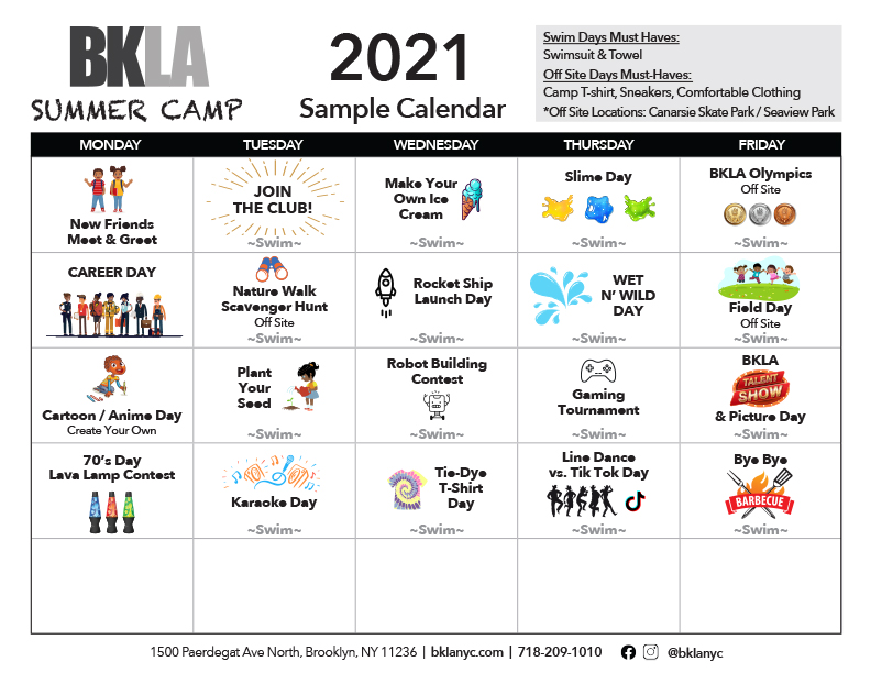 Sample Summer Camp Schedule